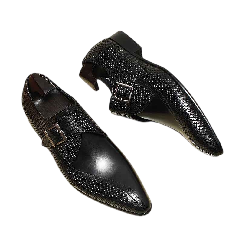 Men's Snakeskin Embossed Single Monk Pointed Dress Shoes