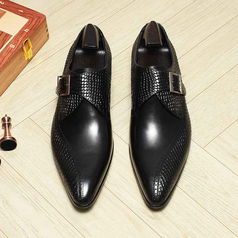 Men's Snakeskin Dress Shoes: Stylish Pointed Toe Wedding Monkstrapsyes