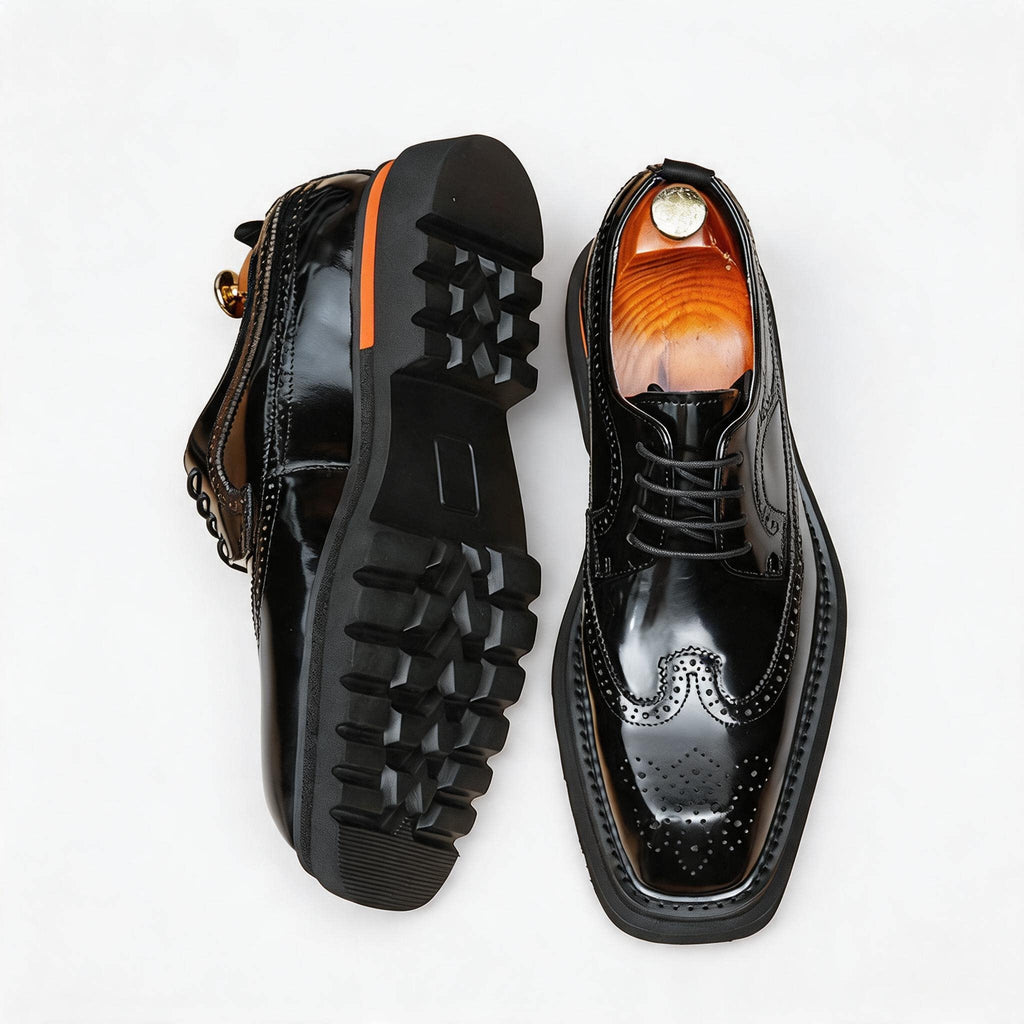 Men's Square Brogue Derby: Fashion Contrast Welt Formal Dress