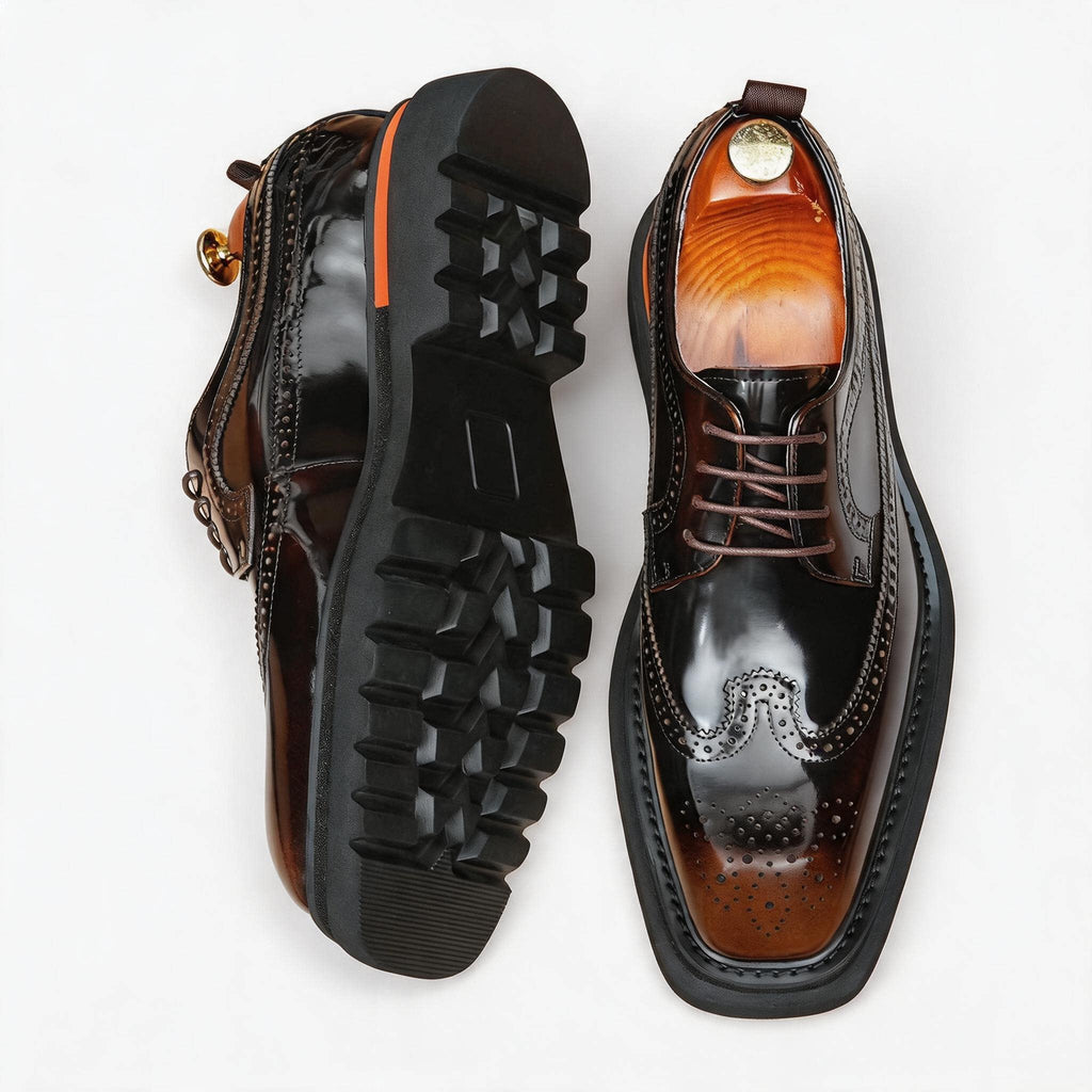 Men's Square Brogue Derby: Fashion Contrast Welt Formal Dress