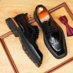 Men's Square Brogue Derby: Fashion Contrast Welt Formal Dress
