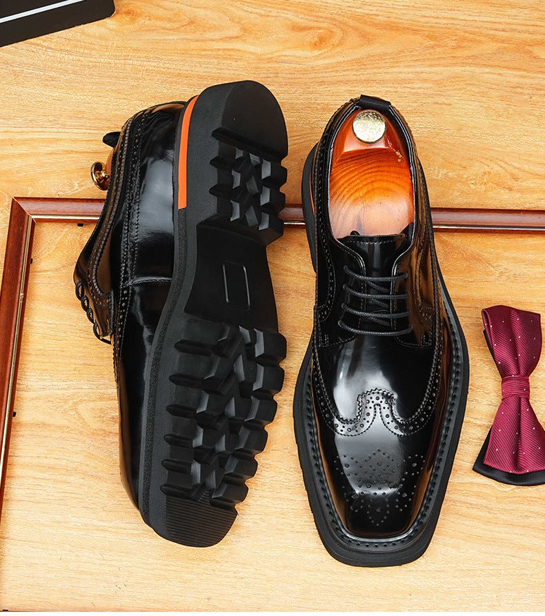 Men's Square Brogue Derby: Fashion Contrast Welt Formal Dress