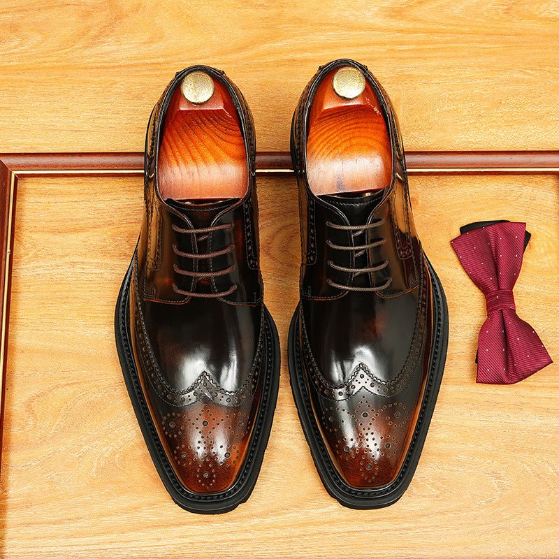 Men's Square Toe Brogue Derby: Fashion Chunky Formal Dress