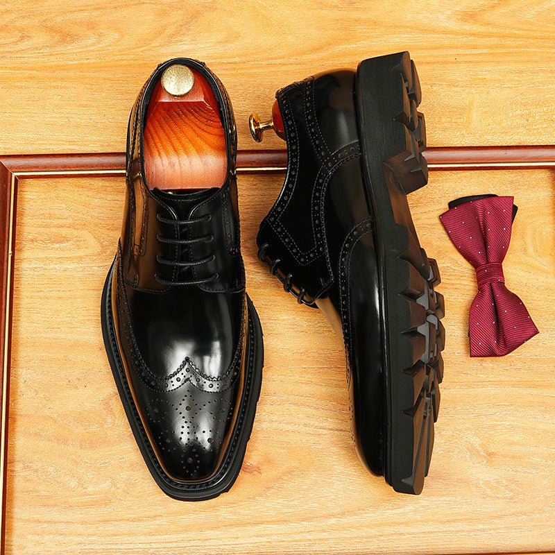 Men's Square Toe Brogue Derby: Fashion Chunky Formal Dress