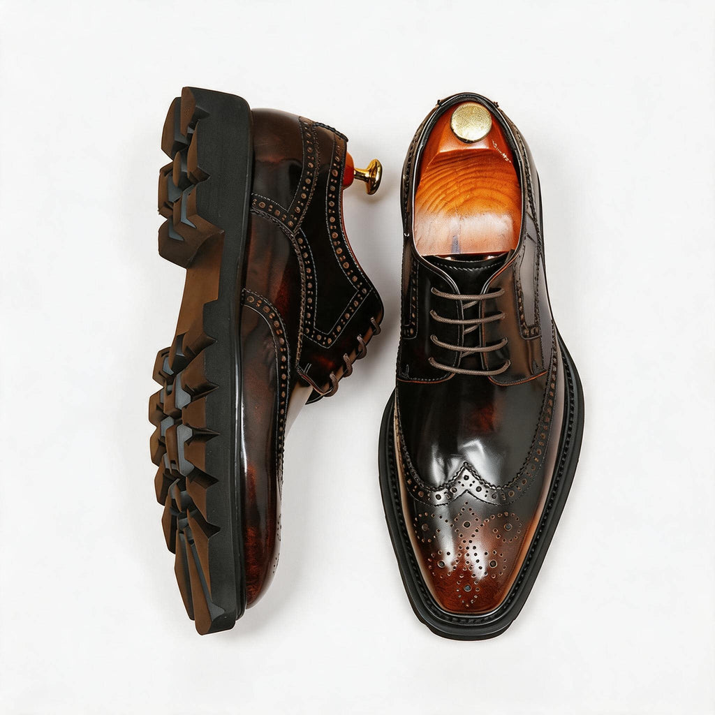 Men's Square Toe Brogue Derby: Fashion Chunky Formal Dress