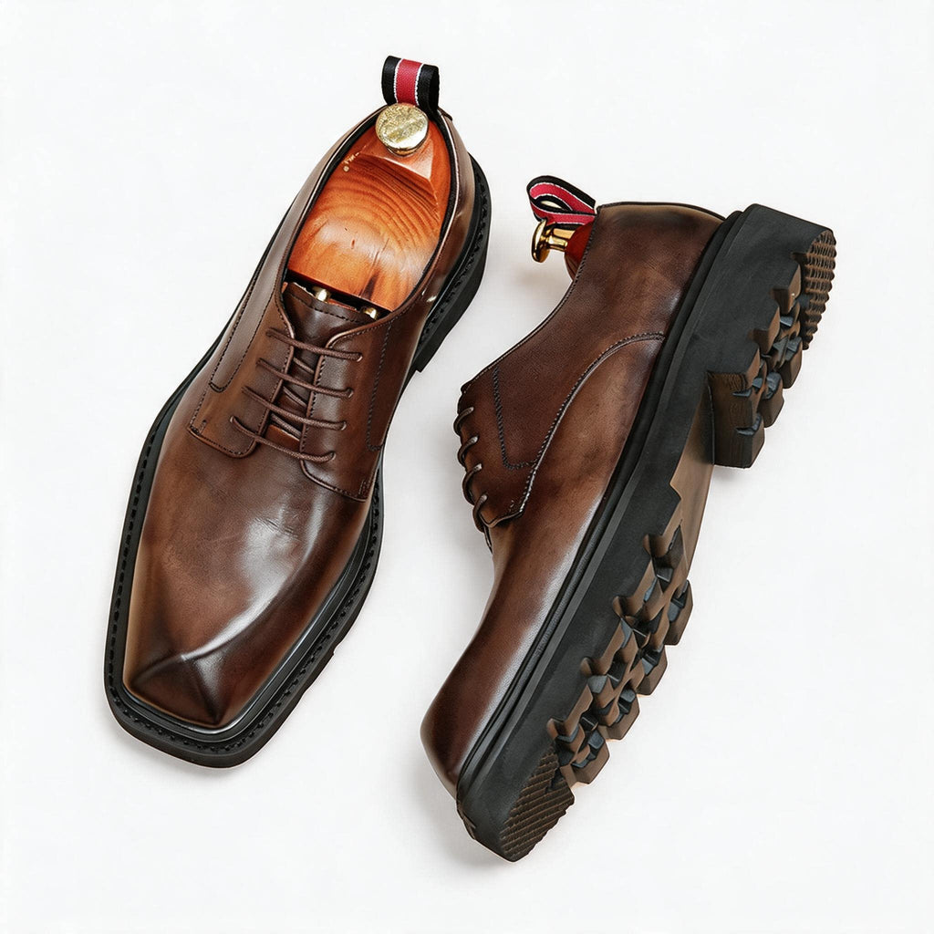 Men's Square Toe Derby: Fashion Chunky Sole Formal Dress Shoes