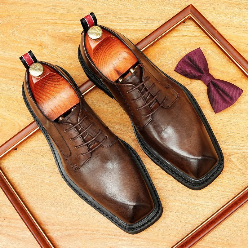 Men's Square Toe Derby: Fashion Chunky Sole Formal Dress Shoes