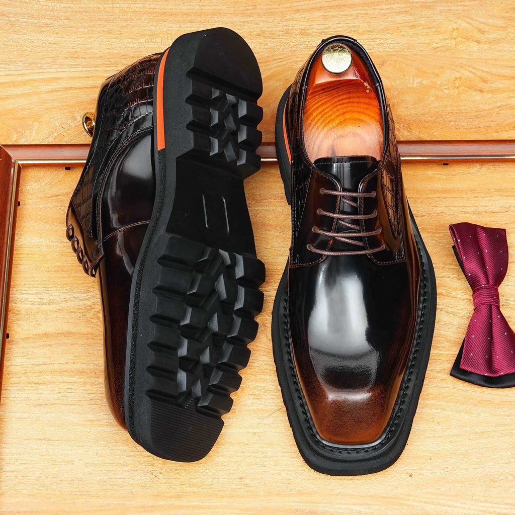 Men's Square Toe Derby: Fashion Contrast Welt Chunky Formal