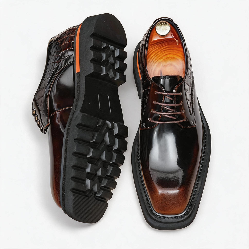 Men's Square Toe Derby: Fashion Contrast Welt Chunky Formal