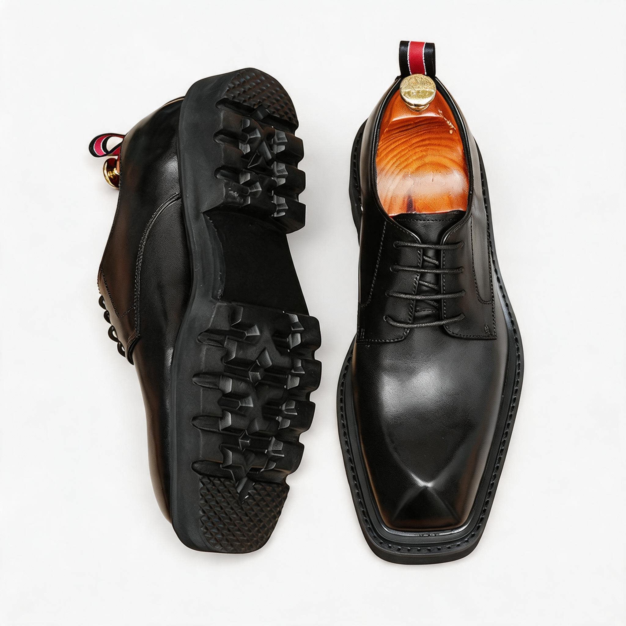 Men's Square Toe Derby Shoes: Chunky Sole Leather Dress Shoes