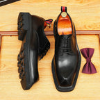 Men's Square Toe Derby Shoes: Chunky Sole Leather Dress Shoes