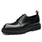 Men's Square Toe Derby Shoes: Chunky Sole Leather Dress Shoes