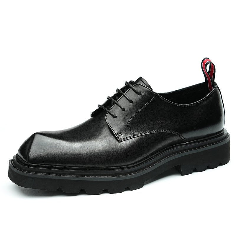 Men's Square Toe Derby Shoes: Chunky Sole Leather Dress Shoes