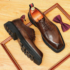 Men's Square Toe Derby Shoes: Chunky Sole Leather Dress Shoes