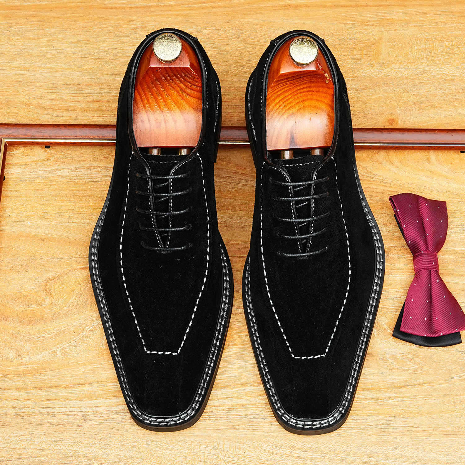Men's Suede Leather Dress Shoes | Black & Dark Brown Oxfordsyes