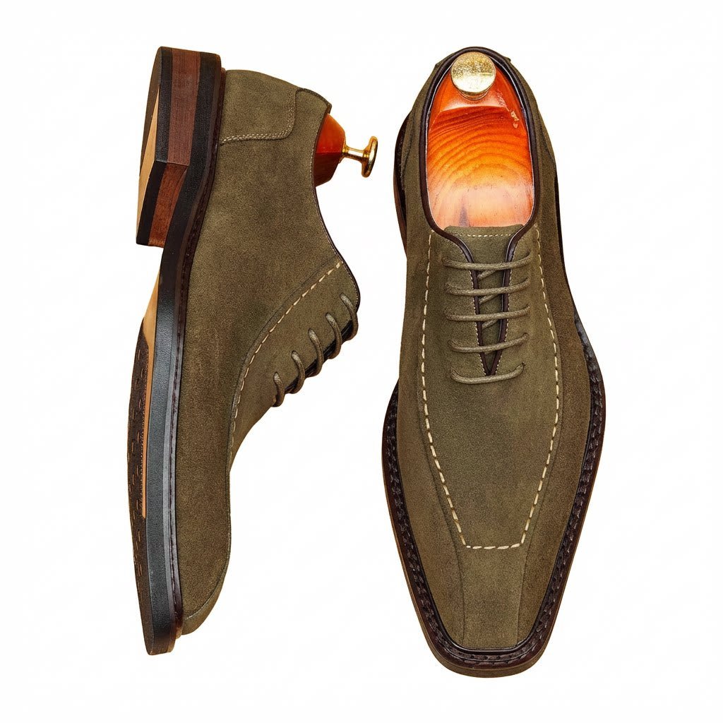 Dark brown genuine suede oxford shoes for men - Side View