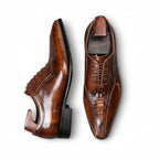 Men's brown textured ridge leather oxford dress shoes with pointed toe