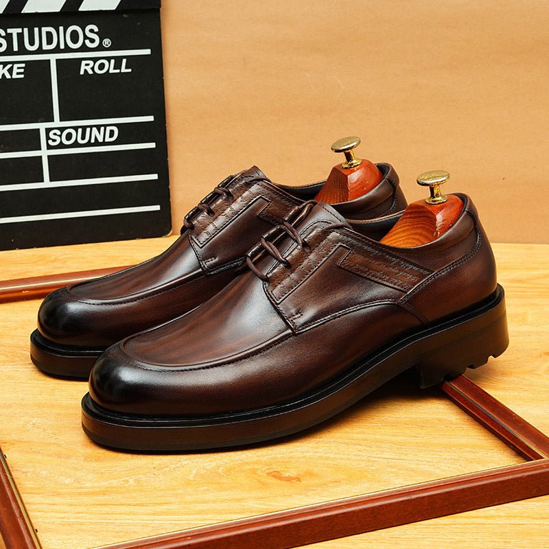 Men's Vintage Derby Shoes: Burnished Leather Formal Dress Shoes
