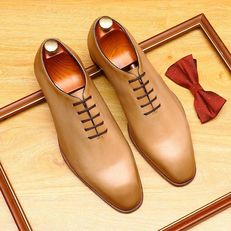 Men's Wholecut Leather Oxford Shoes Hand - Painted Patina Dress Shoesyes