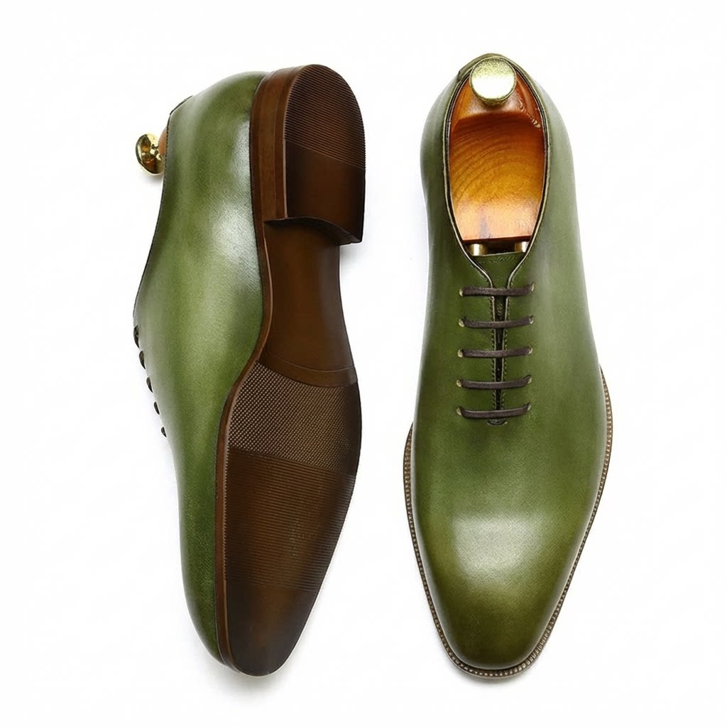 Men's Wholecut Leather Oxford Shoes Hand - Painted Patina Dress Shoesyes