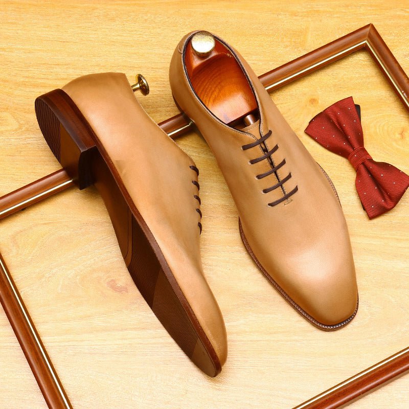 Men's Wholecut Leather Oxford Shoes Hand - Painted Patina Dress Shoesyes