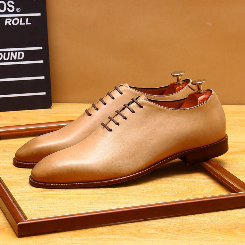 Men's Wholecut Leather Oxford Shoes Hand - Painted Patina Dress Shoesyes