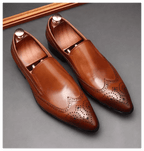 Men's Wingtip Brogue Dress Shoes: Pointed Toe Wedding Slip - on Loafersyes