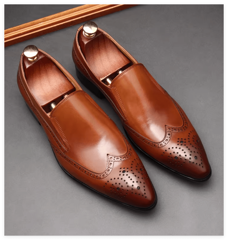 Men's Wingtip Brogue Dress Shoes: Pointed Toe Wedding Slip - on Loafersyes