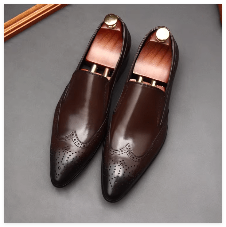 Men's Wingtip Brogue Dress Shoes: Pointed Toe Wedding Slip - on Loafersyes