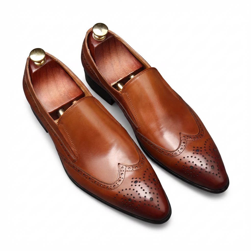 Men's Wingtip Brogue Dress Shoes: Pointed Toe Wedding Slip - on Loafersyes