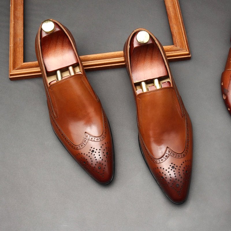 Men's Wingtip Brogue Dress Shoes: Pointed Toe Wedding Slip - on Loafersyes
