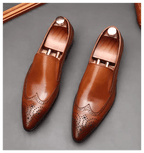 Men's Wingtip Brogue Dress Shoes: Pointed Toe Wedding Slip - on Loafersyes