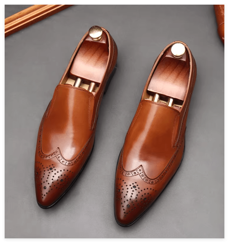 Men's Wingtip Brogue Dress Shoes: Pointed Toe Wedding Slip - on Loafersyes