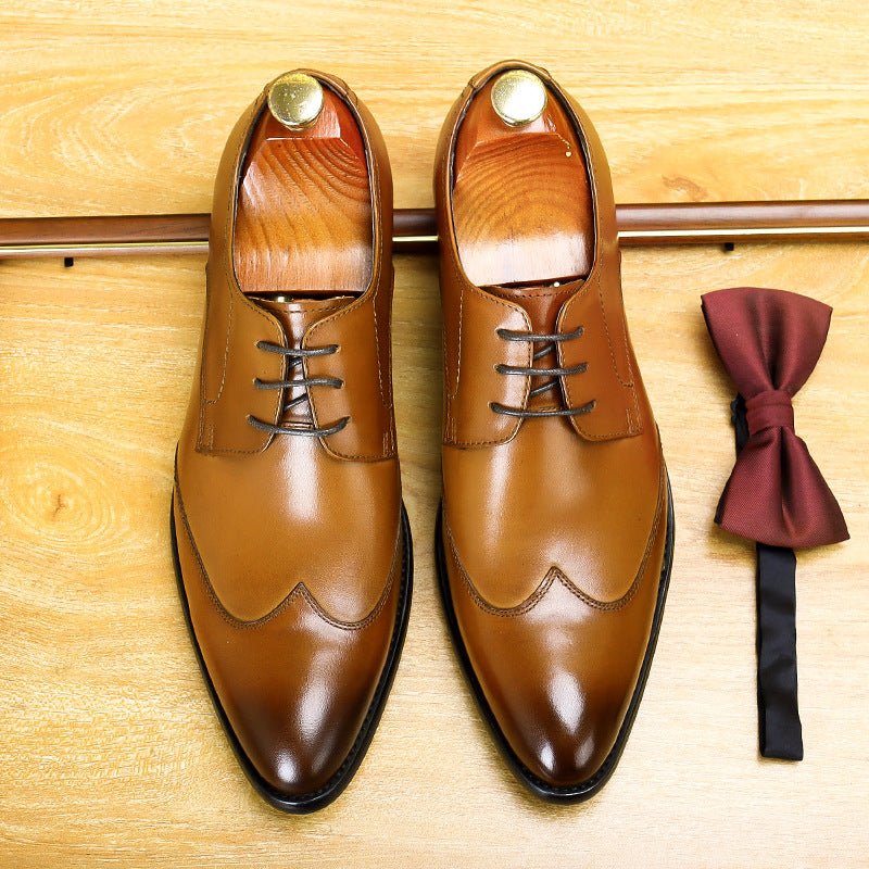 Men's Wingtip Derby Shoes: Burnished Leather Formal Dress Shoes