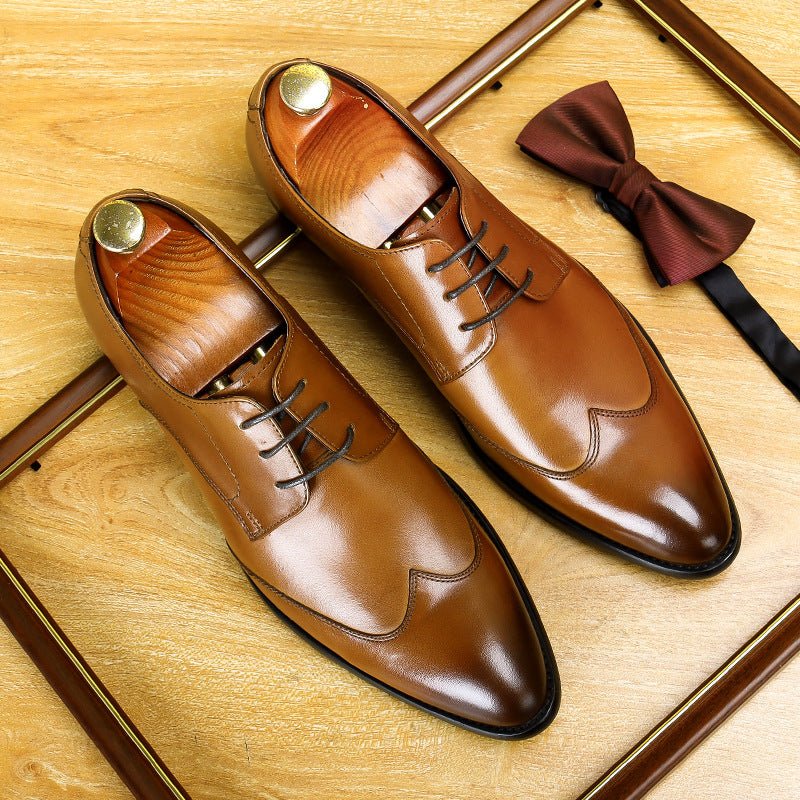 Men's Wingtip Derby Shoes: Burnished Leather Formal Dress Shoes