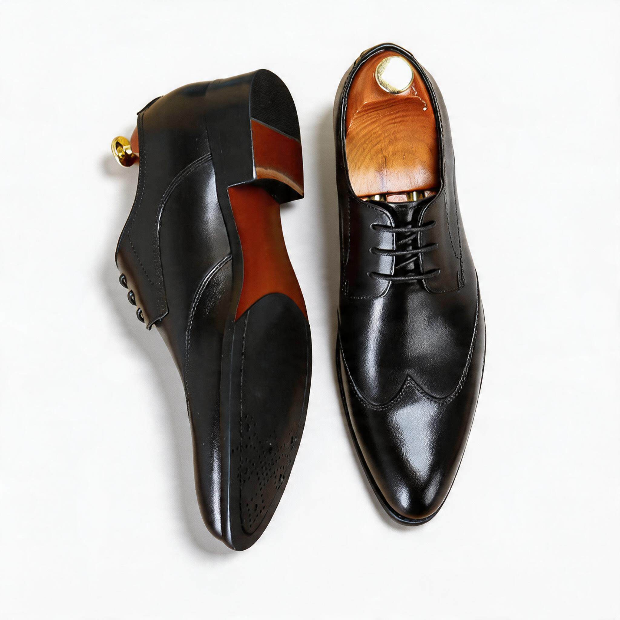 Men's Wingtip Derby Shoes: Burnished Leather Formal Dress Shoes