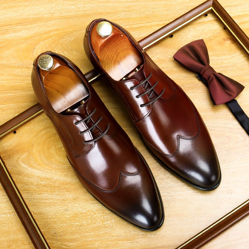 Men's Wingtip Derby Shoes: Burnished Leather Formal Dress Shoes