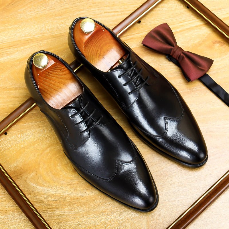 Men's Wingtip Derby Shoes: Burnished Leather Formal Dress Shoes