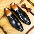 Men's Wingtip Derby Shoes: Burnished Leather Formal Dress Shoes