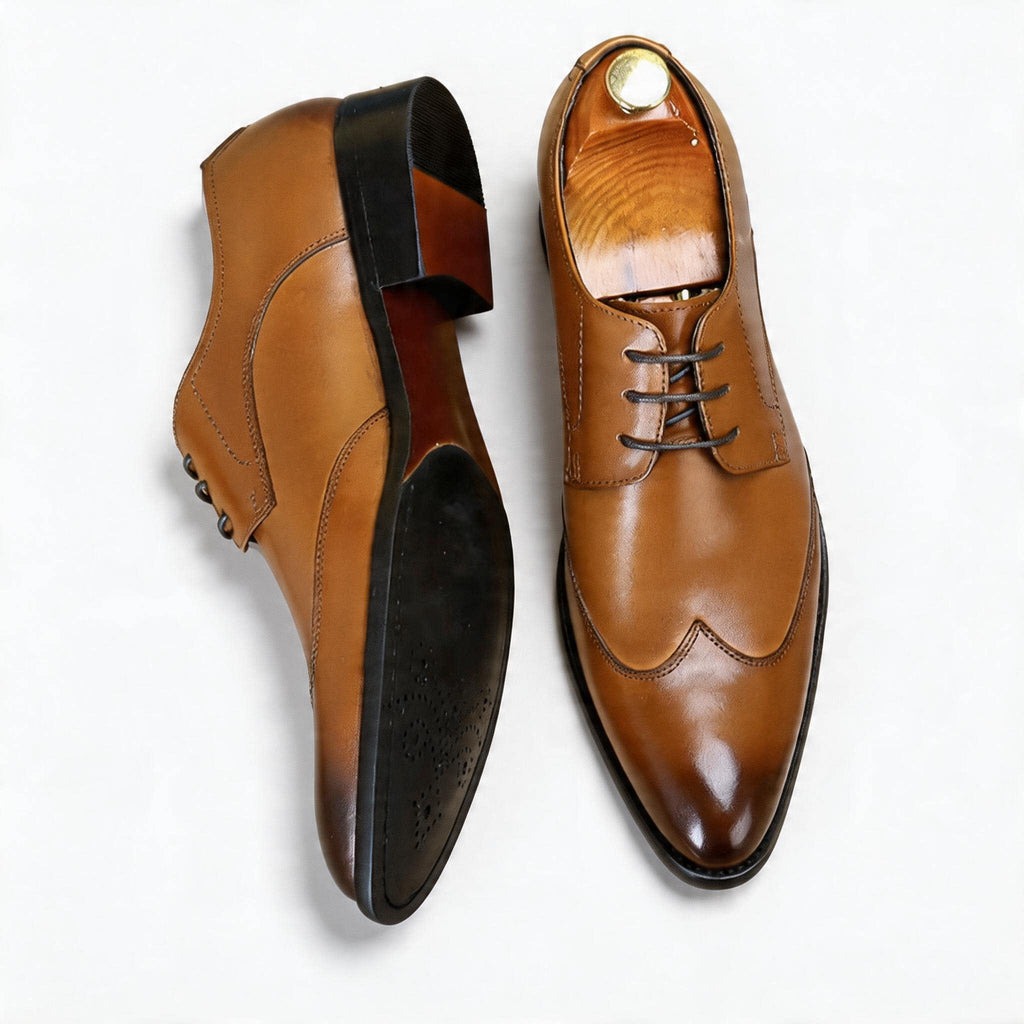 Men's Wingtip Derby Shoes: Burnished Leather Formal Dress Shoes