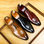 Men's Wingtip Derby Shoes: Burnished Leather Formal Dress Shoes