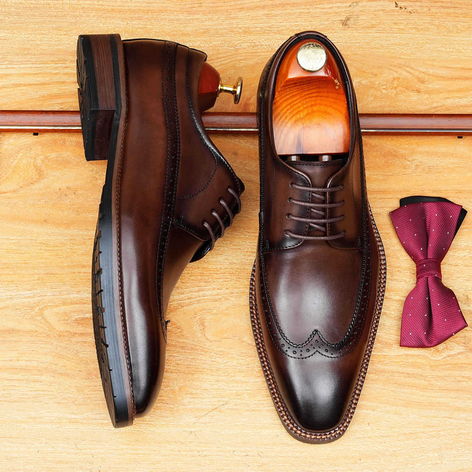 Men's Wingtip Derby Shoes: Hand - Finished Leather Formal Dress Shoes