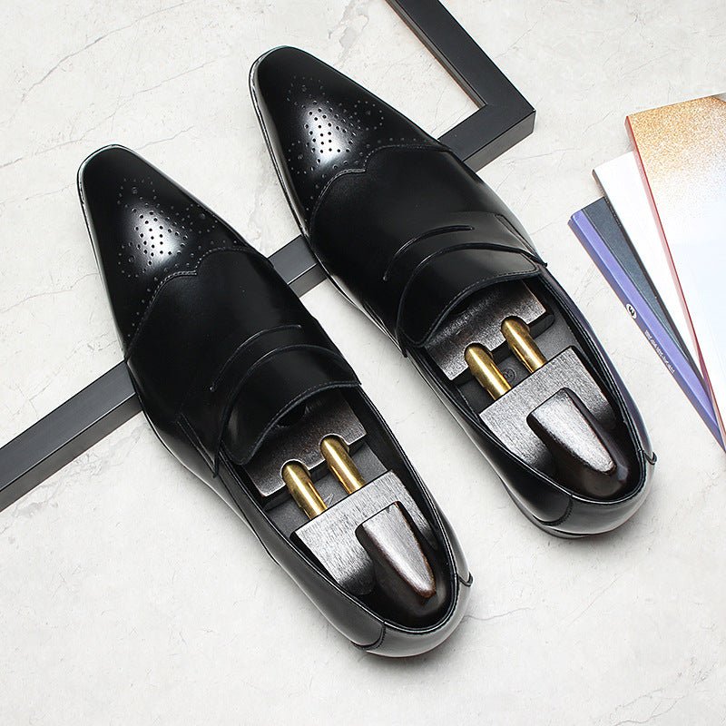 Men's Wood Grain Dress Shoes: Stylish Wingtip Wedding Penny Loafersyes