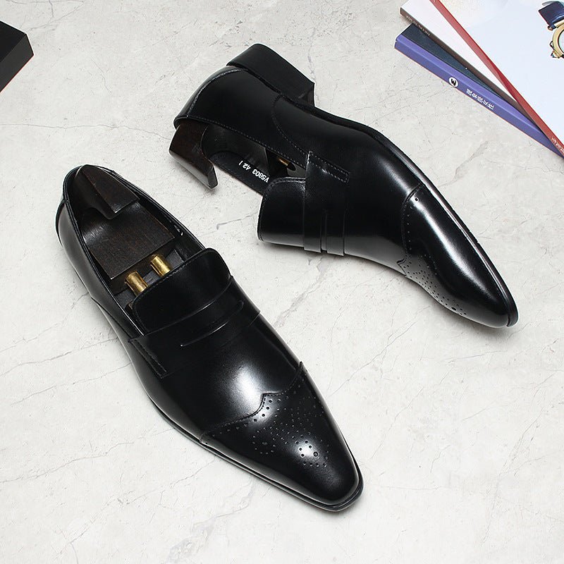 Men's Wood Grain Dress Shoes: Stylish Wingtip Wedding Penny Loafersyes