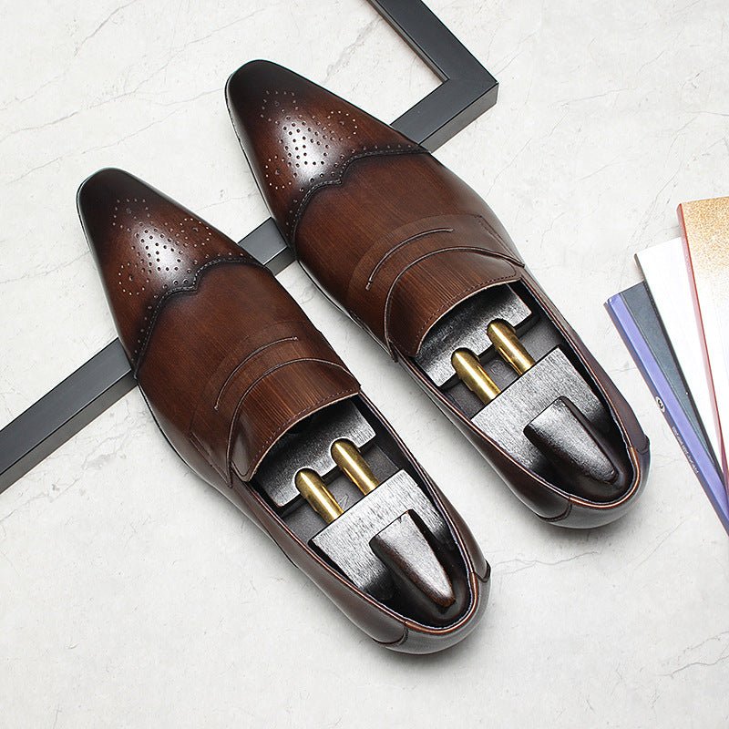 Men's Wood Grain Dress Shoes: Stylish Wingtip Wedding Penny Loafersyes