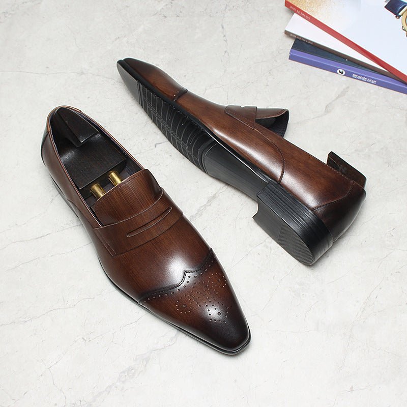 Men's Wood Grain Dress Shoes: Stylish Wingtip Wedding Penny Loafersyes