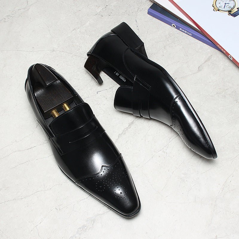 Men's Wood Grain Dress Shoes: Stylish Wingtip Wedding Penny Loafersyes