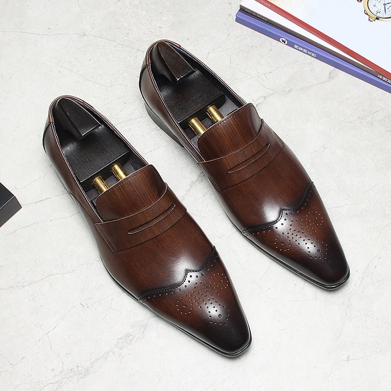 Men's Wood Grain Dress Shoes: Stylish Wingtip Wedding Penny Loafersyes
