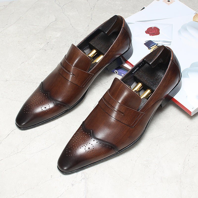 Men's Wood Grain Dress Shoes: Stylish Wingtip Wedding Penny Loafersyes