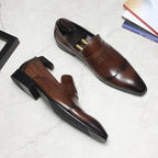 Men's Wood Grain Dress Shoes: Stylish Wingtip Wedding Penny Loafersyes